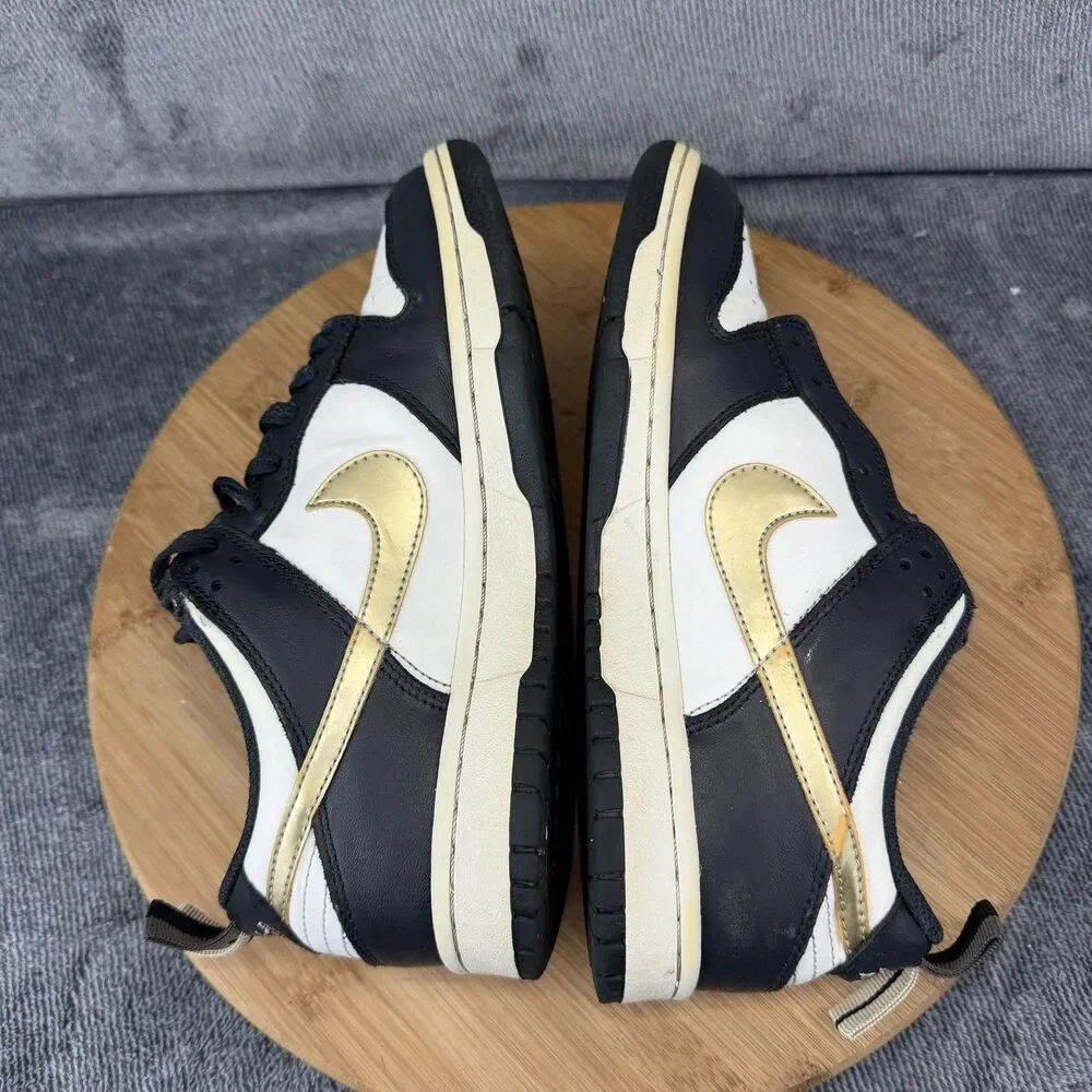 Nike Dunk Low Shoes Boys Size 6Y Black White Gold Basketball Sneakers DH9764-001